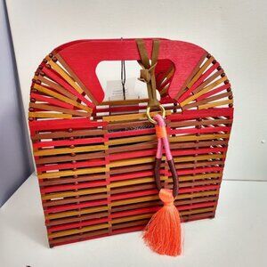 Vince Camuto Bayne Bamboo Clutch Purse NEW Paprika Multi Beach Resort Vacation